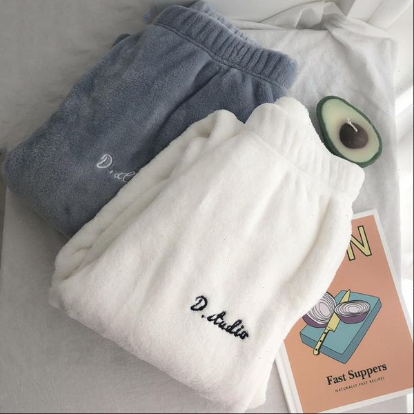 

winter bottoms trousers coral fleece womens pant clothes pajamas thick warm pantalones mujer tn1096, Black;white