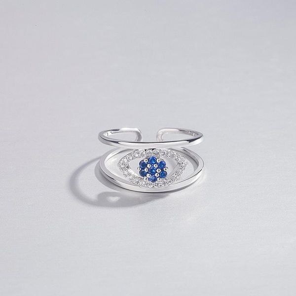 

cluster rings 925 silver women designer open for lady normcore blue evil eyes sterling ring 9mm opening resizable drop sp474, Golden;silver