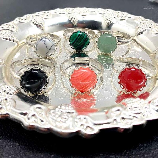 

cluster rings charms natural stone jewelry for women 10mm crystal amethys pink adjustable gifts ring1, Golden;silver