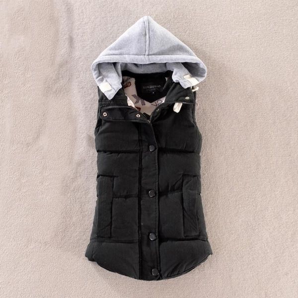 

women's vests women vest female warm sleeveless jacket cotton solid hooded for outerwear daily comfy coat, Black;white