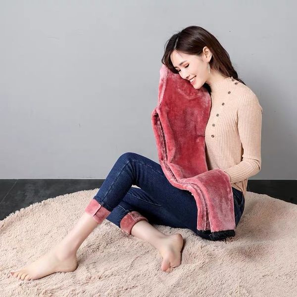 

winter new high waist pants ladies thicken denim long trouser streetwear mom plus size velvet warm elastic slim jeans women, Blue