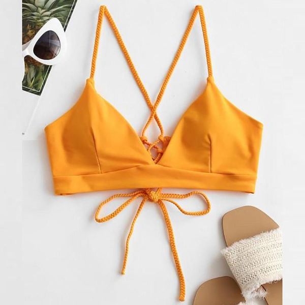 

women bikini bandage solid push-up padded bra swimsuit swimwear beachwear bikinis 2021 mujer t@