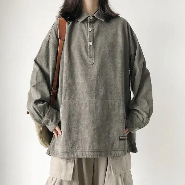 

women's t-shirt corduroy shirt sweater female students korean version of loose ins japanese wild long-sleeved clothes, White