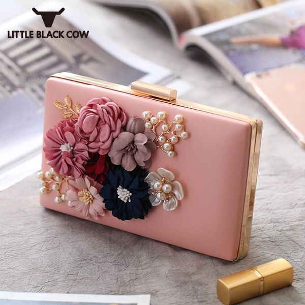 

evening bags pearl flower women design dress clutch bag luxury white pink purse handbags chains shoulder banquet female