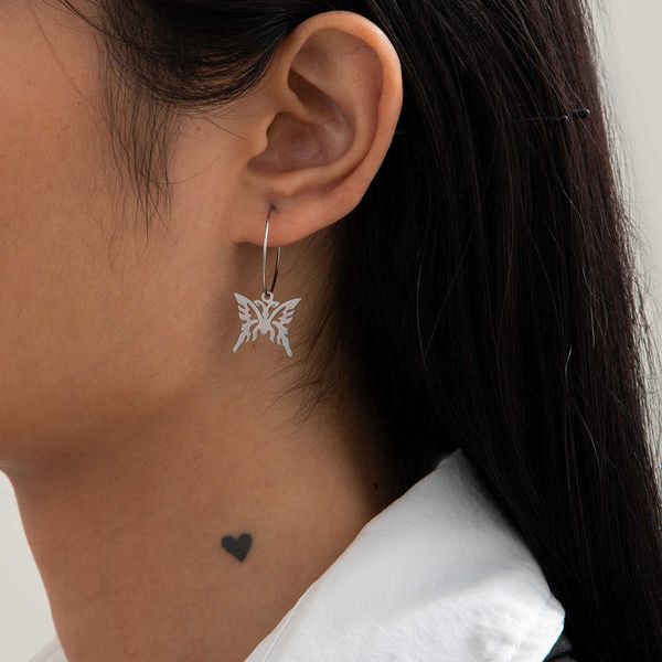 

creative hip hop hollow butterfly accessories net red cool simple earrings, Silver