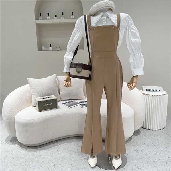

two pieces spring fashion professional wide leg overalls shirt ted3, Black;white