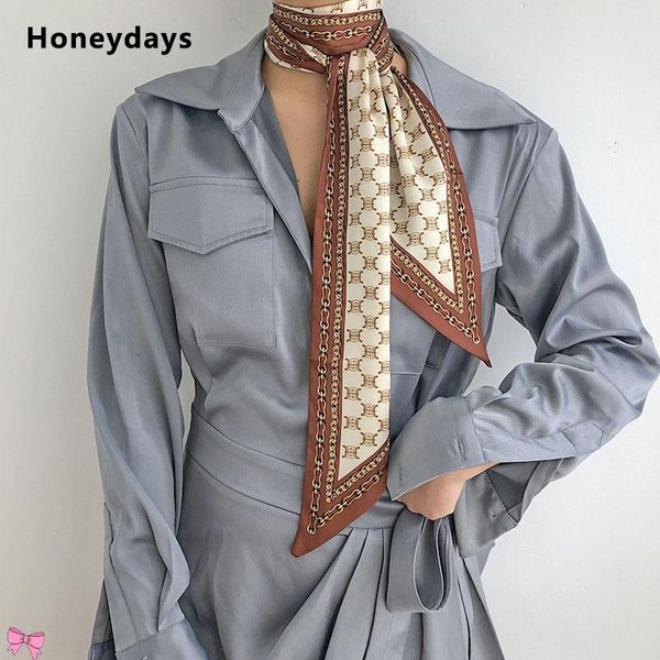 

scarves designer printed silk scarf elegant ladies decorated neck scarfs allmatch career bandana hair band kerchief, Blue;gray