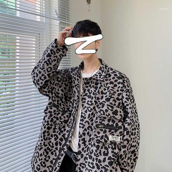 

men's jackets yasuguoji 2021 autumn japanese streetwear mens leopard print jacket high fashion safari men hip hop for men1, Black;brown