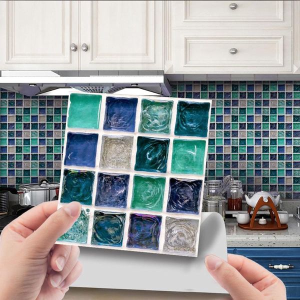 

wall stickers mosaic tile sticker 3d pattern decoration painting 10x10cm 10pcs waterproof kitchen renovation