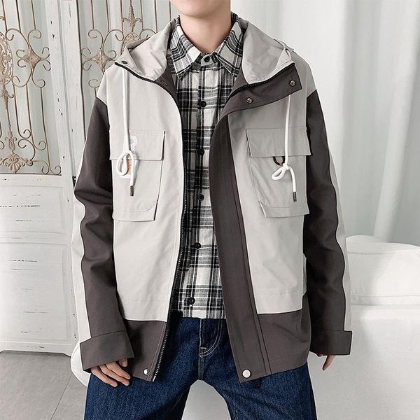 

spring and autumn jacket jacket for men 2021 korean edition trend color matching casual handsome young men's work hooded, Black;brown