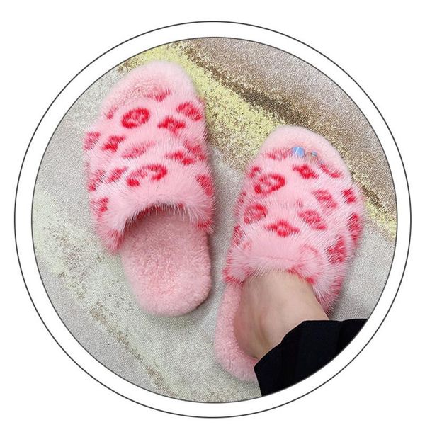 

slippers plush women's autumn and winter indoor outdoor wear warm furry sable wool cotton, Black