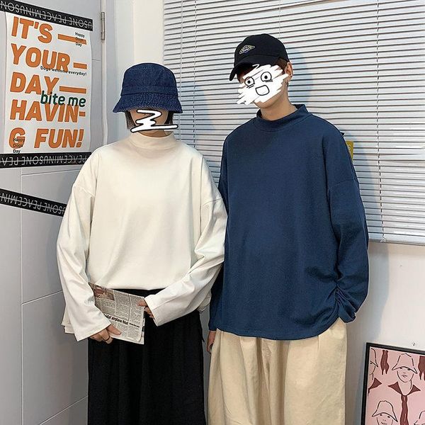 

men's hoodies & sweatshirts winter thick stand collar t shirt fashion casual striped t-shirt men streetwear korean loose long-sleeved t, Black