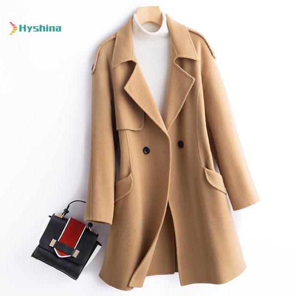 

women's wool & blends winter pure overcoat 100% woolen coat, Black
