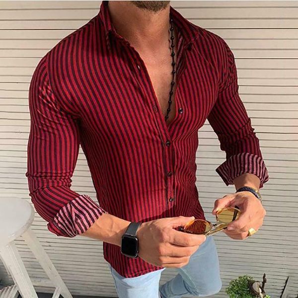

gentlemen's business slim fit men casual stripped long mouw formal men's clothes shirt, White;black
