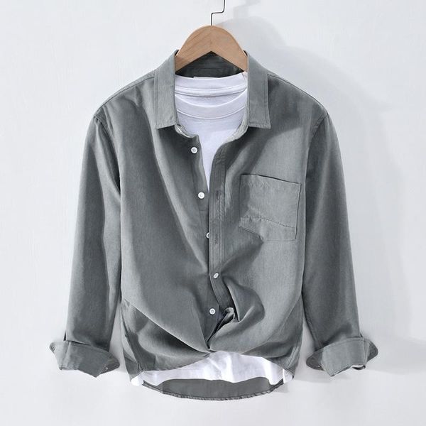 

men's casual shirts fall solid color lapel shirt mens long-sleeved loose slim-fit, White;black
