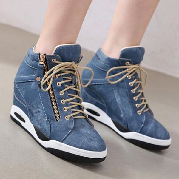 

boots fashion platform shoes woman side zipper booties hidden wedges comfort sneakers female flock casual chaussure femme sy476, Black