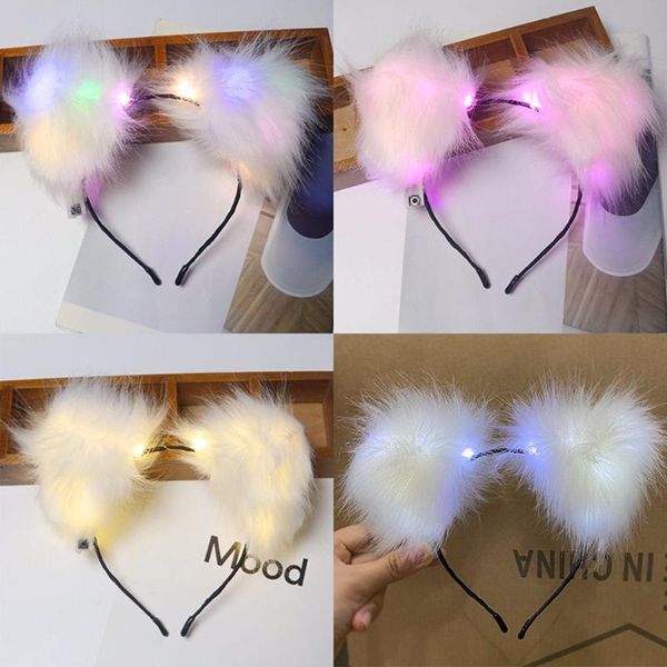 Saç Aksesuarları 1 ADET Işık Yukarı Parlayan Kedi Kulak Bandı Peluş Kulakları Sevimli Şapkalar Kore Tarzı Hairband Kızlar Parti Cosplay Accessori