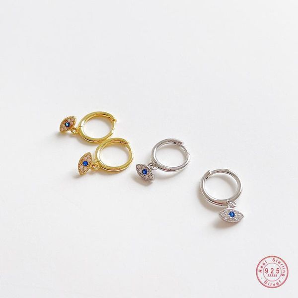 

stud 925 sterling silver european simple pavÃ© crystal blue evil eye earrings women light luxury temperament wedding jewelry gift, Golden;silver
