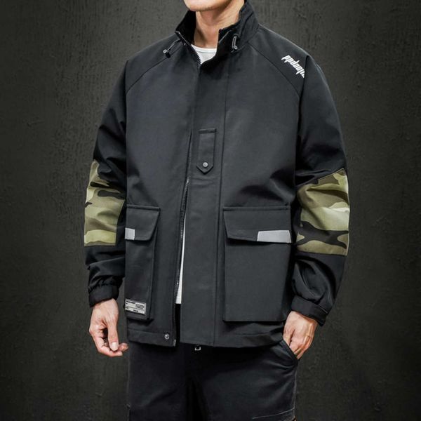 

spring new loose size camouflage splicing sportswear jacket men's fashion, Black;brown