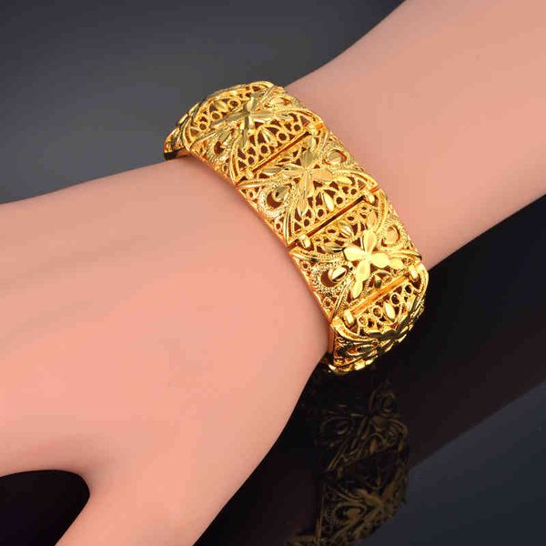 Fashion Chunky Wide Big Bangle Gold Charm Chain Link Bracciale Donna uomo Gioielli da sposa per la festa nuziale