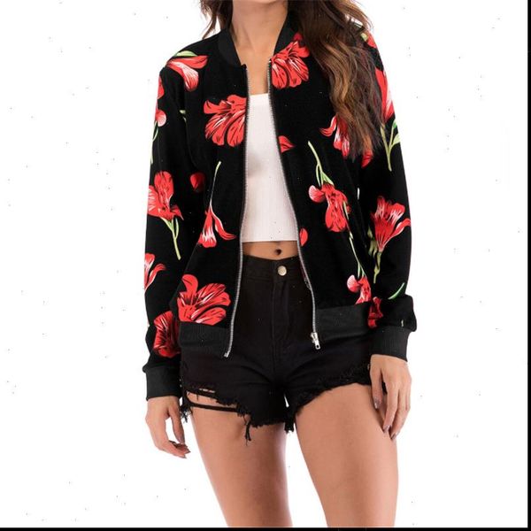 

fashion flying crane coats jackets womens ladies retro floral zipper up bomber outwear casual coats and jackets women outerwear, Black;brown