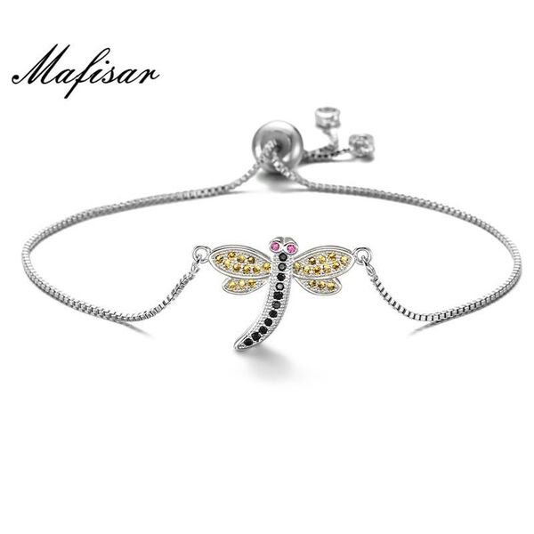 

charm bracelets mafisar silver color copper chain adjustable bracelet colourful cubic zirconia dragonfly for women girl gift, Golden;silver