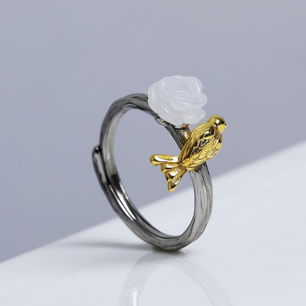 

bird and flower design women's ring, women's gift, Slivery;golden