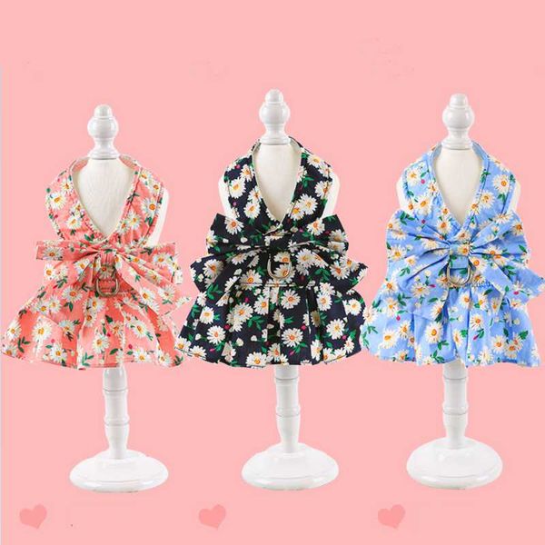 

dog collars & leashes korean style pet harness vest set outdoor walking flower dress with 120m leash supplies