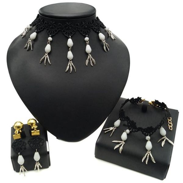 

earrings & necklace yulaili white pendant necklaces black color women round design wedding jewelry 3pcs sets, Silver