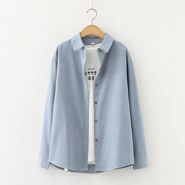 

women's blouses & shirts french design sense niche corduroy brushed retro hong kong flavor light mature shirt 2021 spring and autumn to, White