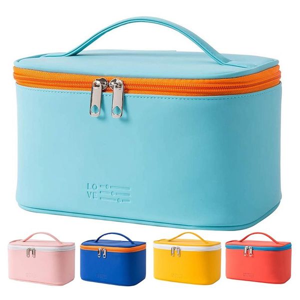 

cosmetic bags & cases makeup bag portable travel zipper organizer with inner pouch pu leather washable waterproof