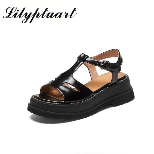 

sandals in the summer of 2021 women's leather thick heel are casual, comfortable wear-resistant and non-slip, Black