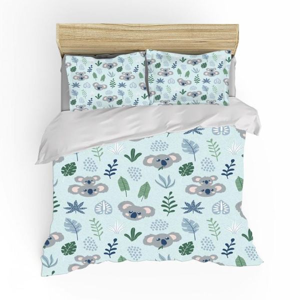 

bedding sets 2/3 pieces koala set blue background duvet cover cartoon leaves animals bed single double king quilt