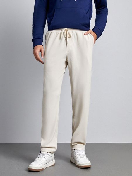 

men drawstring waist slant pocket solid pants r3eu#, Black