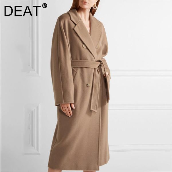 

women's trench coats [deat] women coat temperament lapel long sleeve double breasted loose windbreaker fashion tide autumn winter 2021, Tan;black