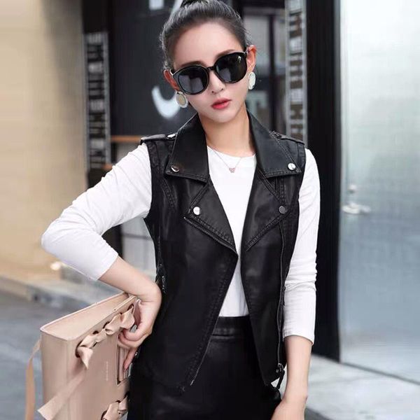 

women's vests women 's leather vest 2021 autumn and winter korean style slim casual jacket pu sleeveless, Black;white
