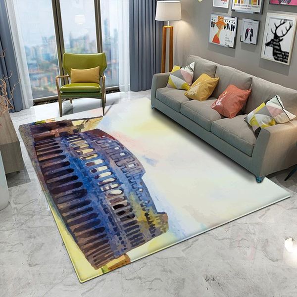 

carpets fashion style colosseum pattern flannel anti-slip bedroom mat area rug living room landscape printed carpet decor 3d