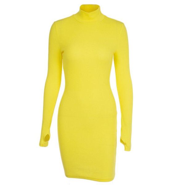 

casual dresses 40gc women turtleneck long sleeve ribbed knit bodycon mini dress with thumb hole bright neon solid color party clubwear, Black;gray