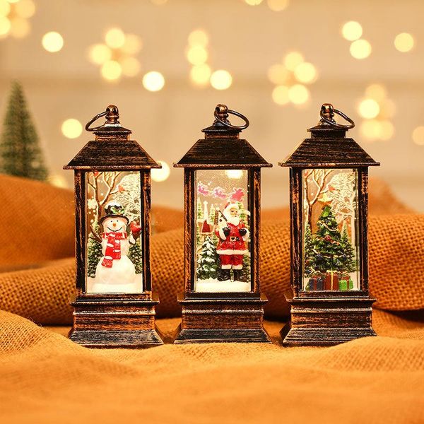 Weihnachtsdekoration, Geschenke für Kinder, Öllampe, Ornamente, Weihnachtsmann, Schneemann, Szene, Dekoration, leuchtend