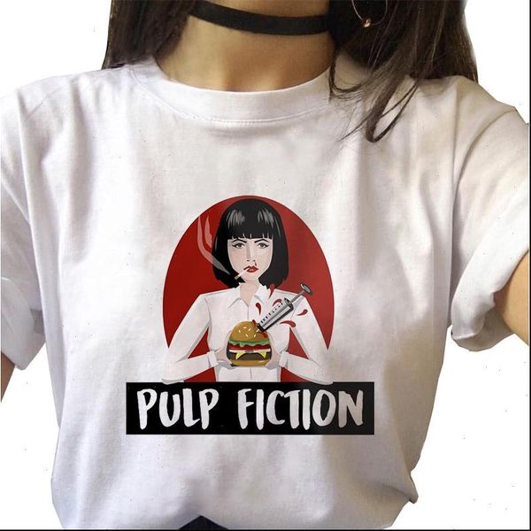 

pulp fiction womens t shirt fashion hip hop print ulzzang grunge aesthetic t shirt harajuku graphic t shirt clothes women, White