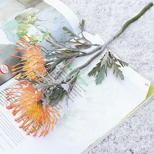 

leucospermum artificial simulation flower short branch crab claw 2 fork planting pincushion decoration for party garden wedding
