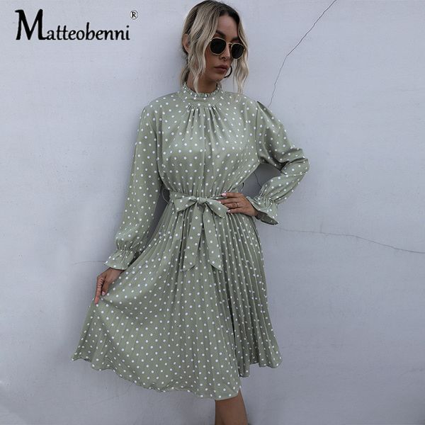 

new autumn women 2021 lotus leaf sleeve belt pleated loose polka dots printing fashion casual retro streetwear es 5gzw, Black;gray