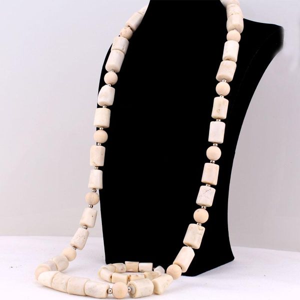 Brincos Colar 4ujewelry 43 polegadas Africano Coral Minchas Nigerianas Conjuntos de Casamento para Men Longo Design com Bolas de Madeira
