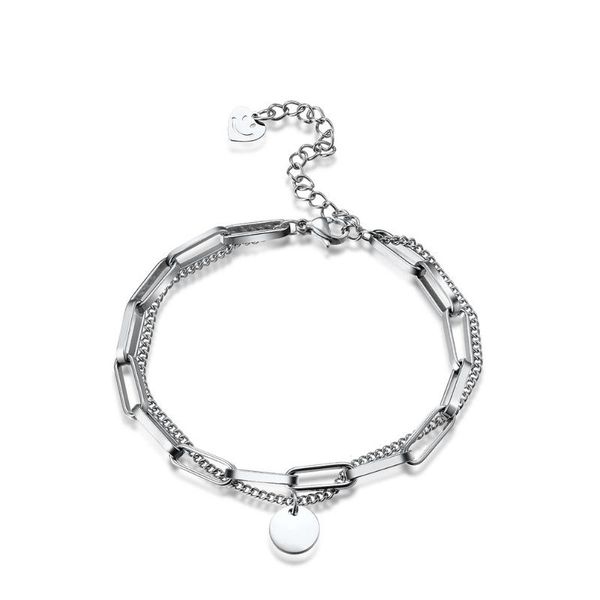 

link, chain titanium steel bracelet double-layer small round women's jewelry, Black