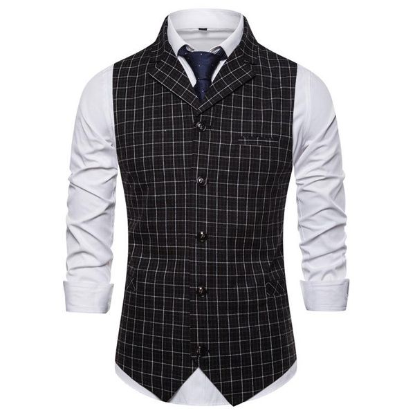 

men's vests 9736 autumn and sping suit collar casual korean-style business single-breasted plaid slim-fit vest, Black;white