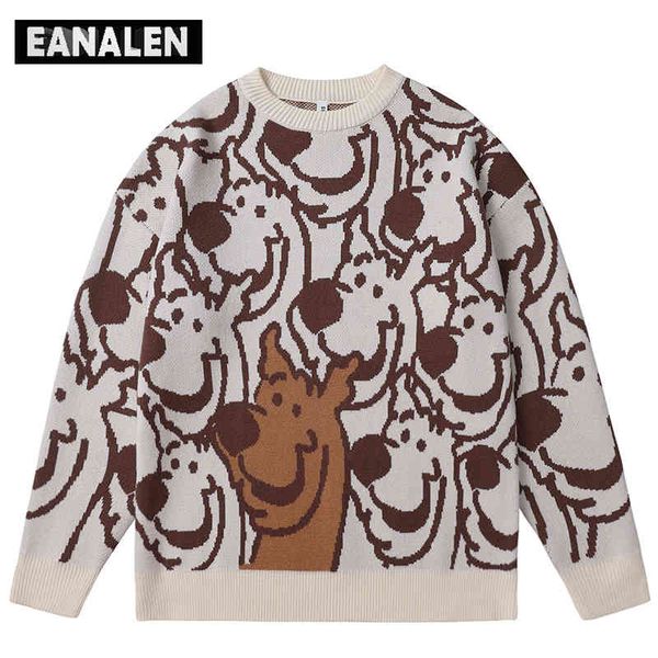 

harajuku cartoon anime pink knitted pullover women dog graphic ugly sweater men oversized streetwear jumper retro grandpa, Black