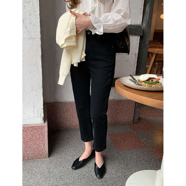 

high waist women's spring slim fit small foot capris, Blue