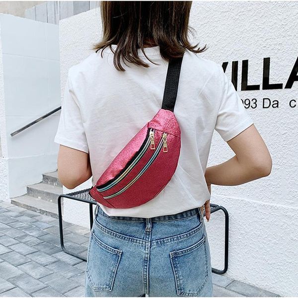 

holographic fanny pack women murse sequins bum bag travel shiny waist bags fashion girls lady's zipper pu hologram hip bags
