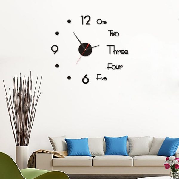 

wall clocks diy decorative modern creative number english 3d mirror surface clock sticker home decoration accessories