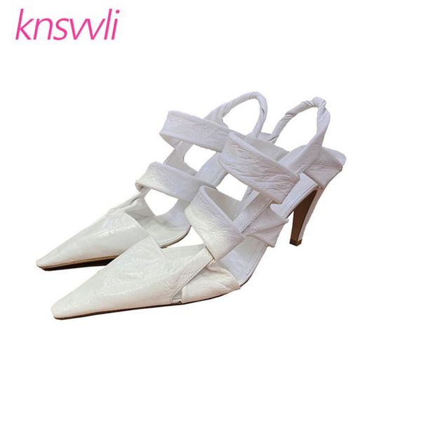 

new soft leather high heels sandals women pointed hollow out slingback woman gladiator sandals summer shoes femmes sandales, Black